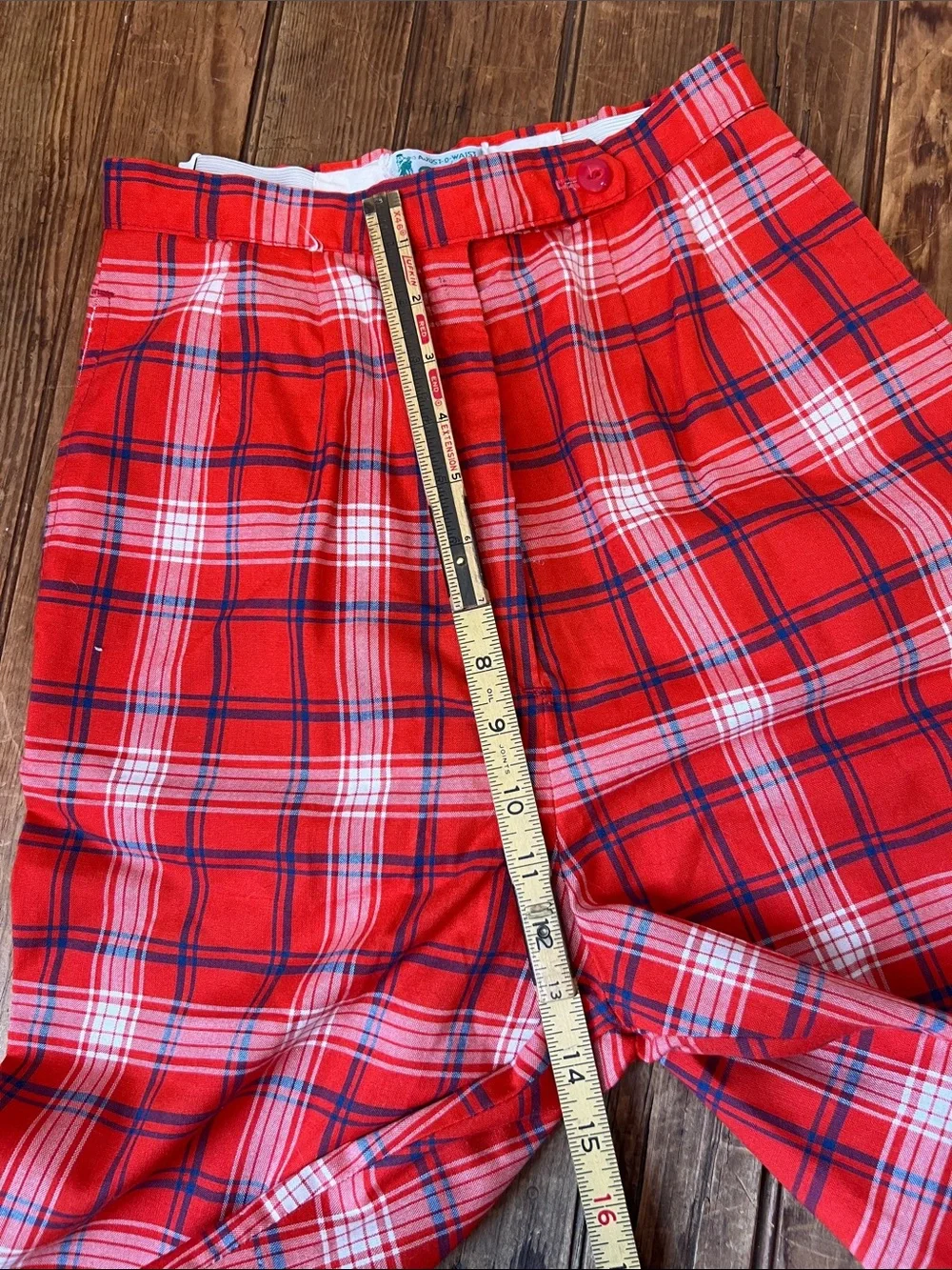Vintage women’s shorts 1960s ultra high waist Red Plaid Cotton